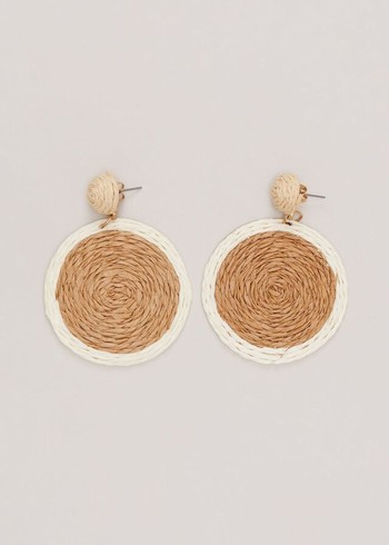 Phase Eight Raffia Oversized Circular Jewellery Brown/White USA | 9123465-AX